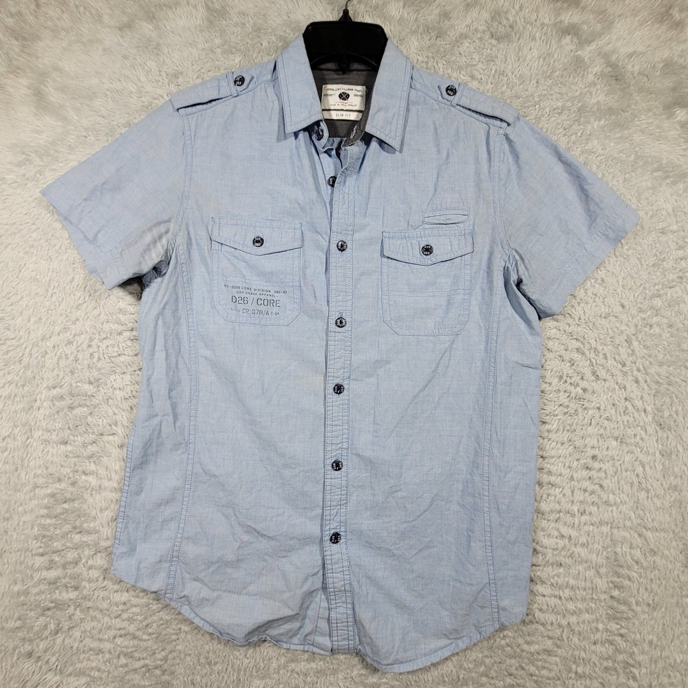 Cactus Man Button Up Shirt Mens Medium Blue Short Sleeve Slim Fit D26 Core